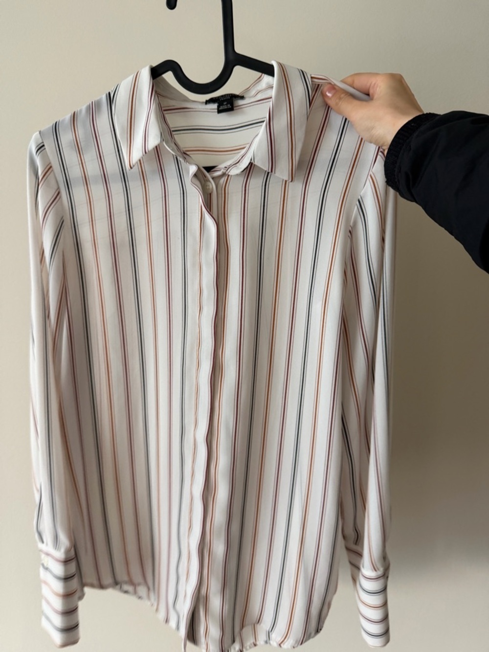Ann Taylor White Button-Down Shirt with Rust and Black Stripes